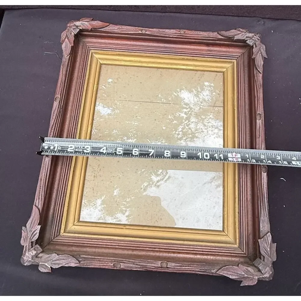 ANTIQUE Solid Wood Picture Frame Wood Back Glass Front 16.5” X 14” Beautiful!